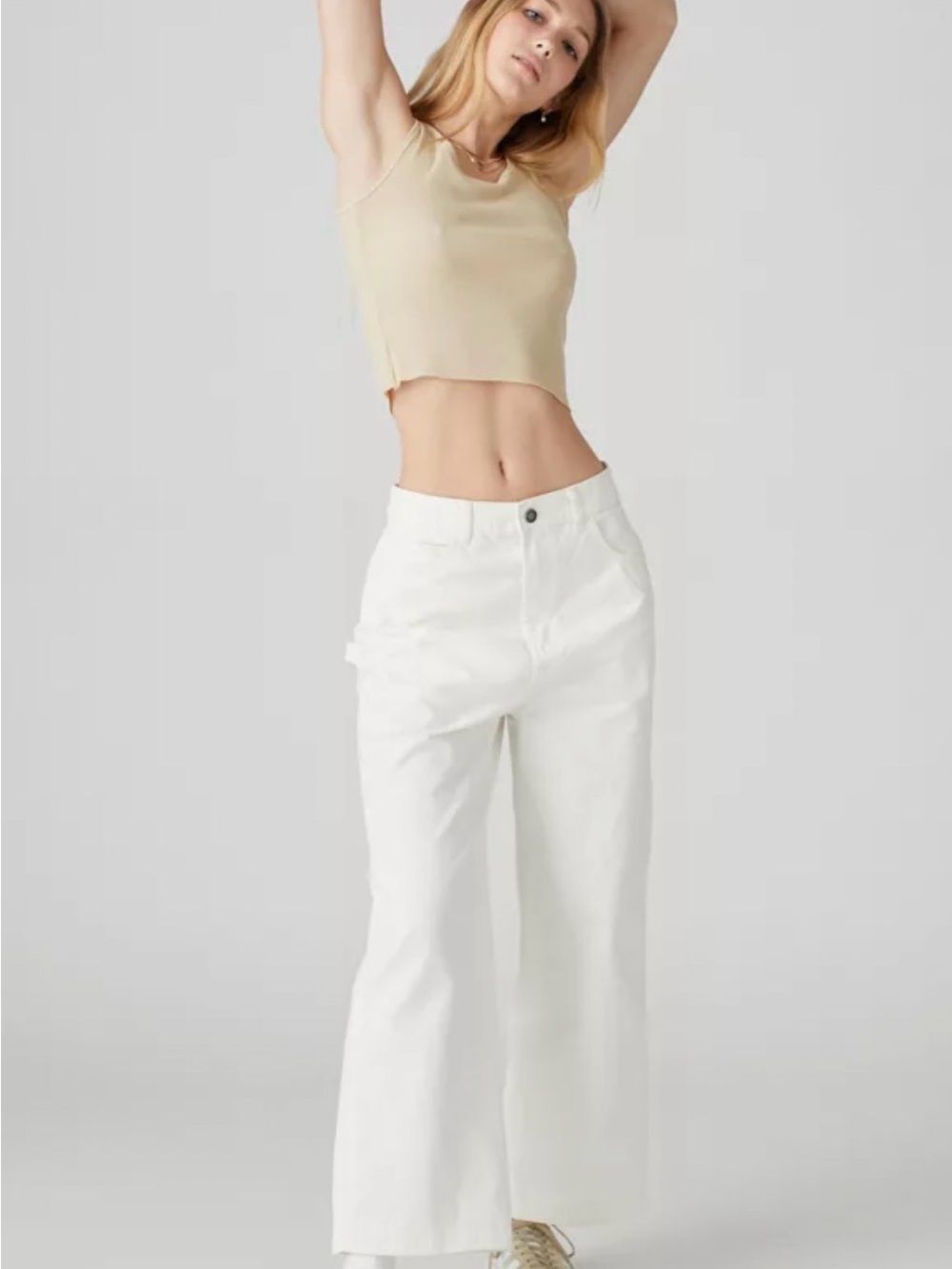Dickies White Wide-Leg Cropped Carpenter Pants- Sz 4